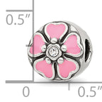 Sterling Silver Reflections Pink Enamel and CZ Flower Bead