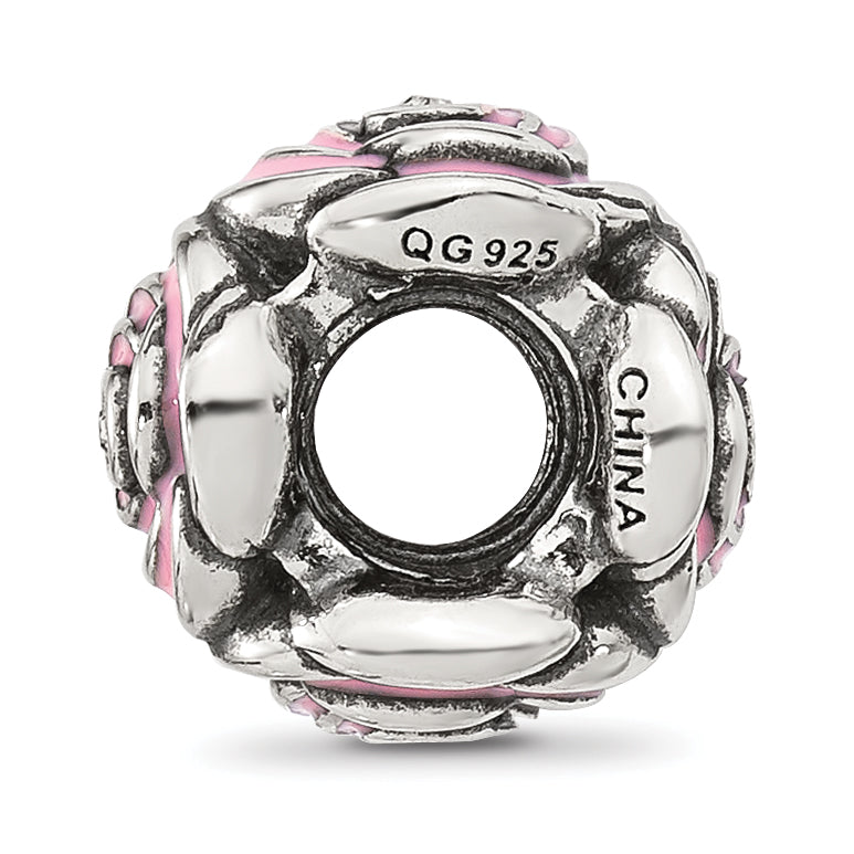 Sterling Silver Reflections Pink Enamel and CZ Floral Bead