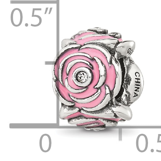 Sterling Silver Reflections Pink Enamel and CZ Floral Bead