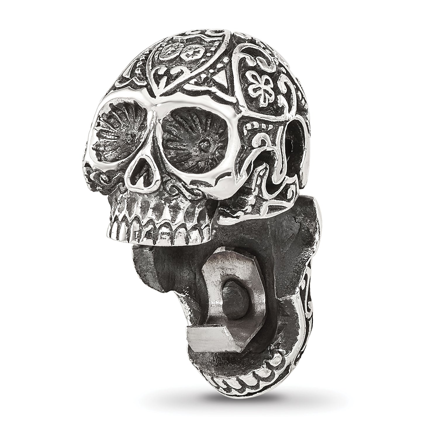 Sterling Silver Reflections Antiqued Mexican Skull Hinged Bead