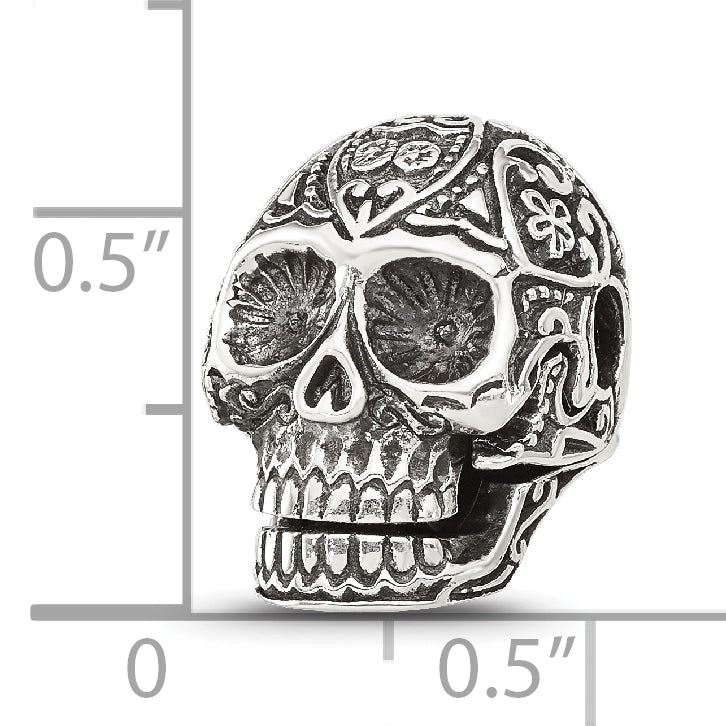 Sterling Silver Reflections Antiqued Mexican Skull Hinged Bead