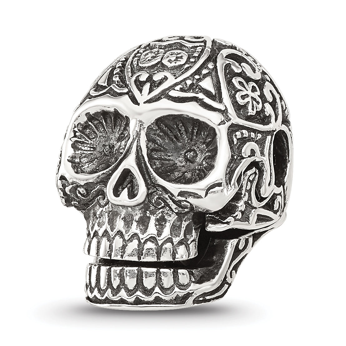 Sterling Silver Reflections Antiqued Mexican Skull Hinged Bead Main image