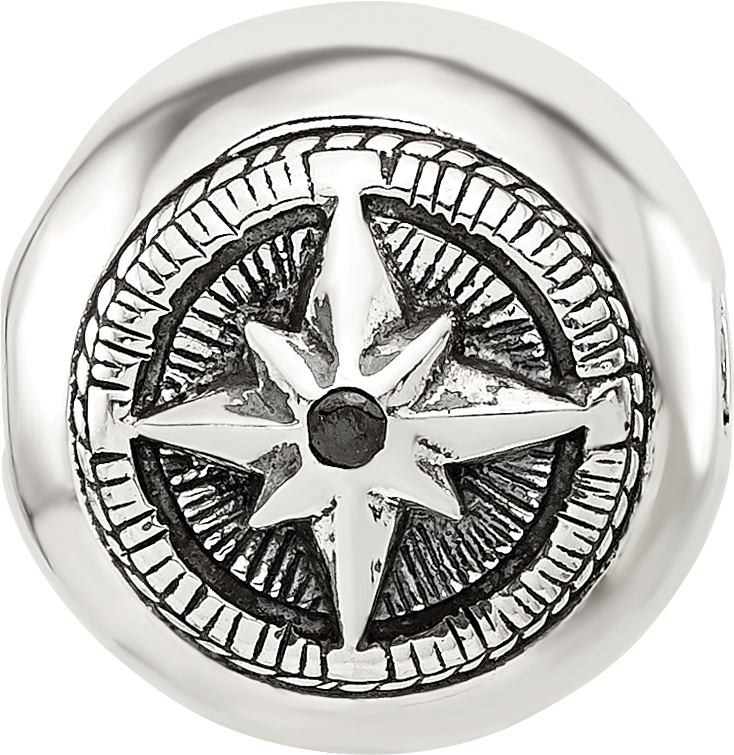 Sterling Silver Reflections Round Star Compass Hinged Bead