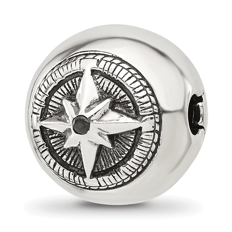 Sterling Silver Reflections Round Star Compass Hinged Bead Main image