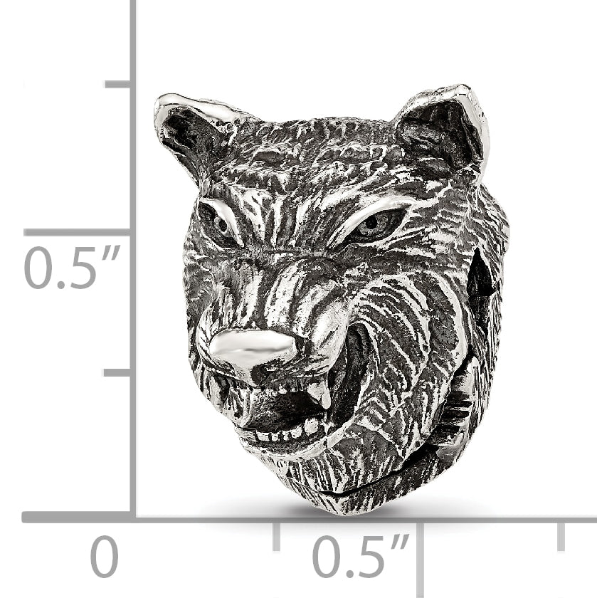 Sterling Silver Reflections Polished Wolf Head Hinged Bead