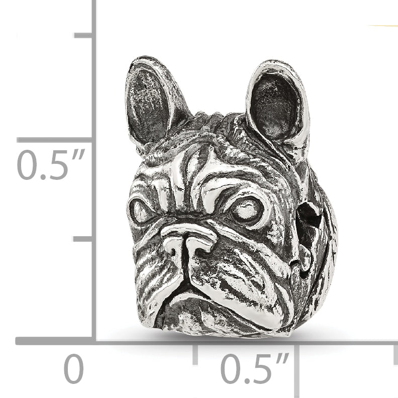 Sterling Silver Reflections Antiqued Bulldog Head Hinged Bead