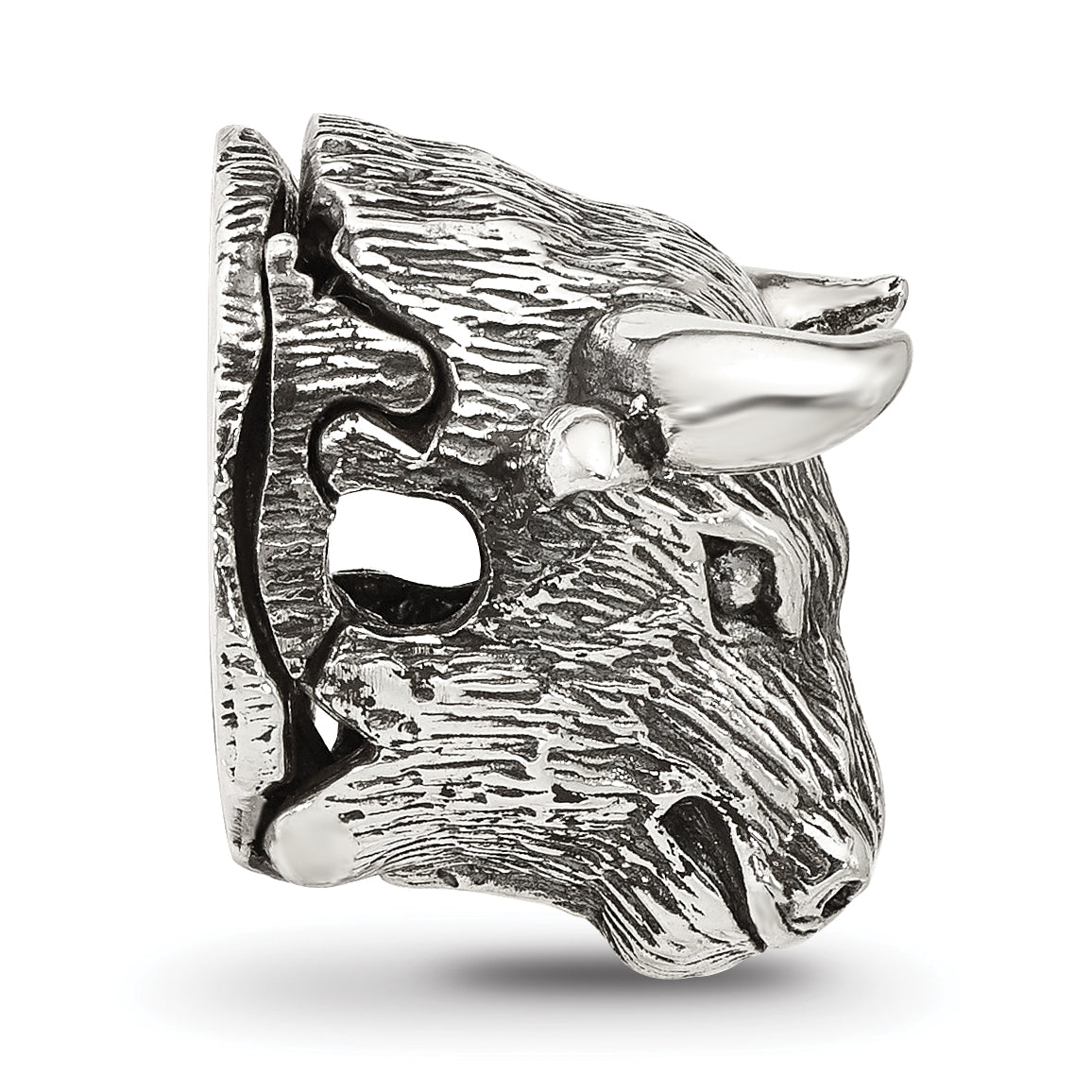 Sterling Silver Reflections Antiqued Fighting Bull Head Hinged Bead Secondary image