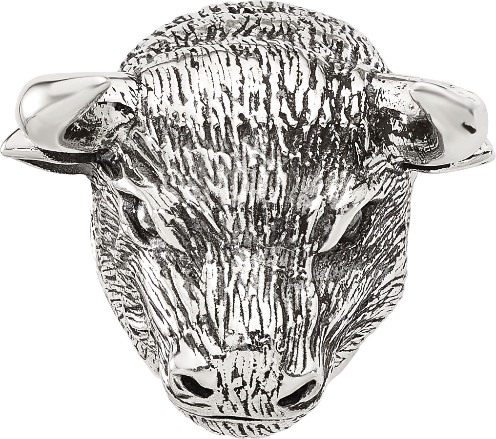 Sterling Silver Reflections Antiqued Fighting Bull Head Hinged Bead