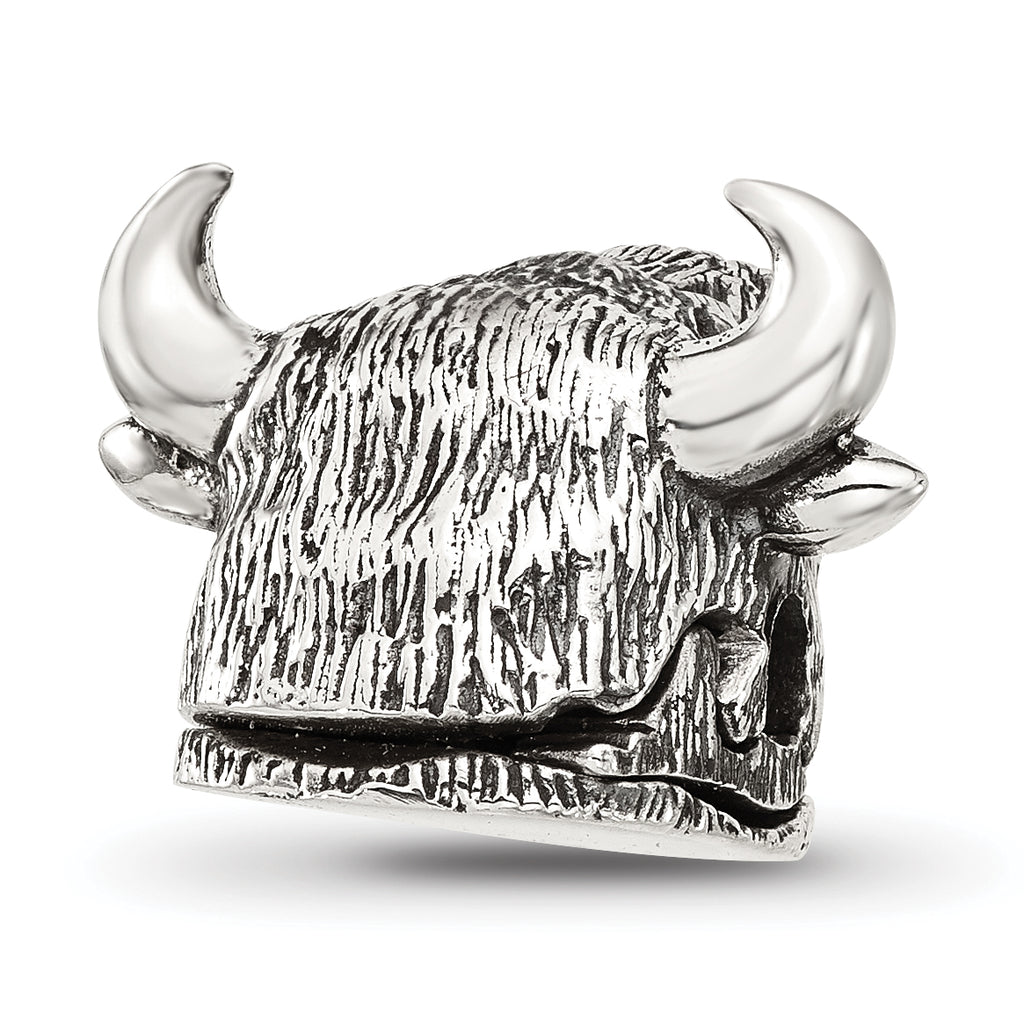 Sterling Silver Reflections Antiqued Fighting Bull Head Hinged Bead