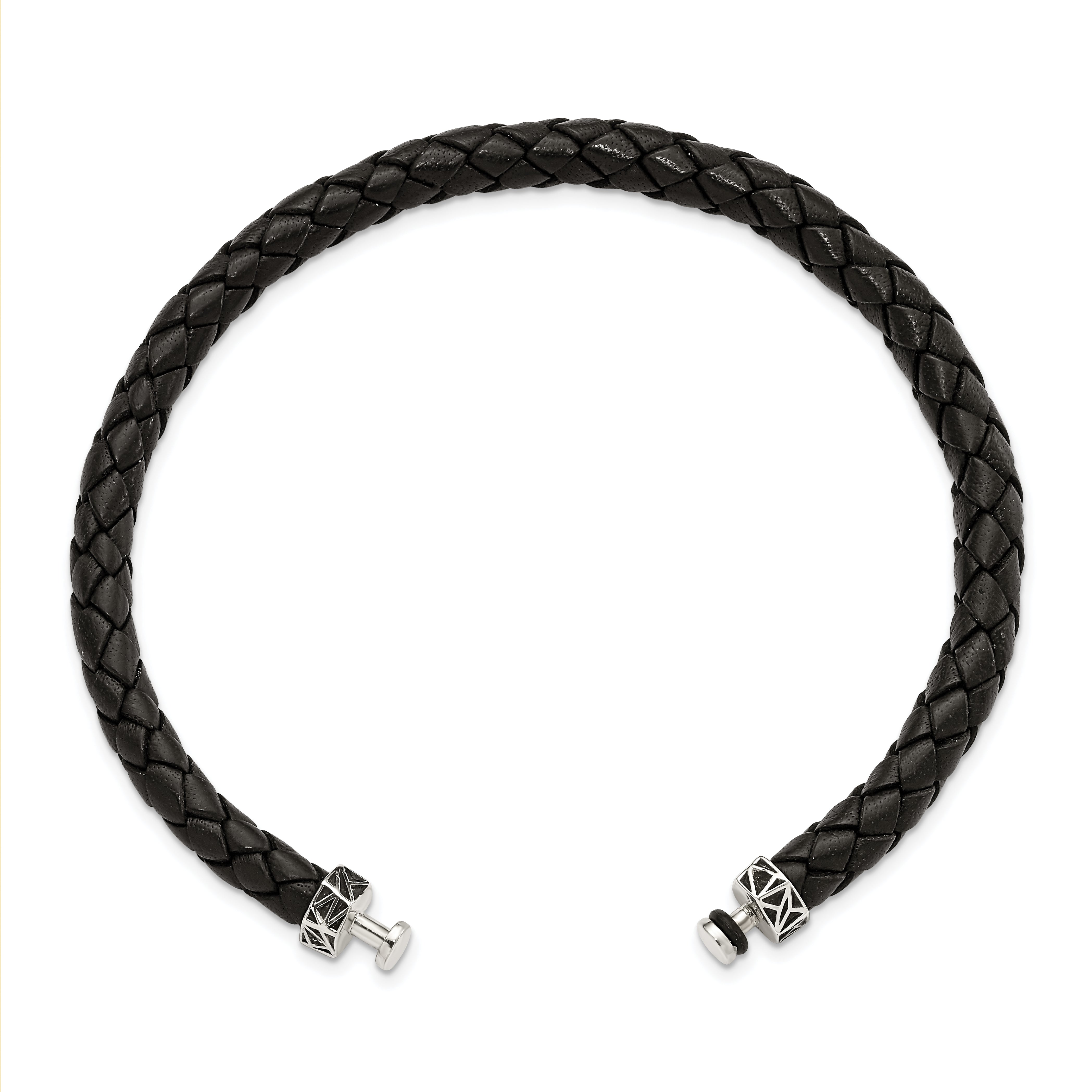 Sterling Silver Reflections 6mm Black Genuine Leather 8.5in Bracelet/Bead not included, sold seperately