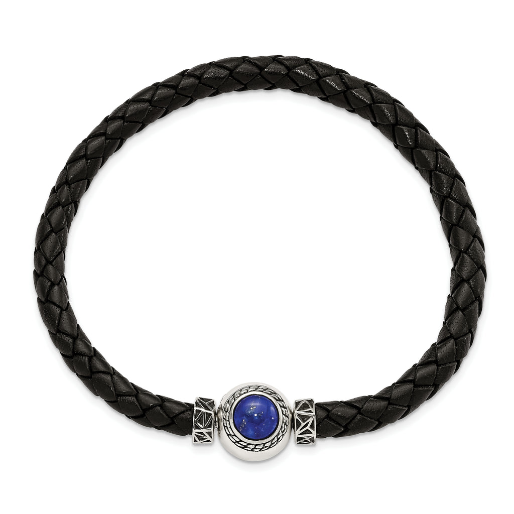 Sterling Silver Reflections 6mm Black Genuine Leather 8.5in Bracelet/Bead not included, sold seperately