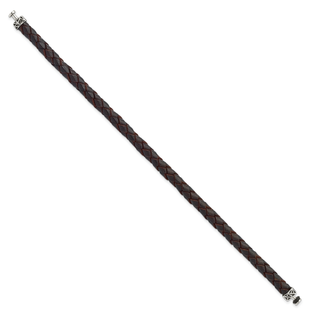 Sterling Silver Reflections 6mm Brown Gen. Leather 8.5in Bracelet/Bead not included, sold seperately