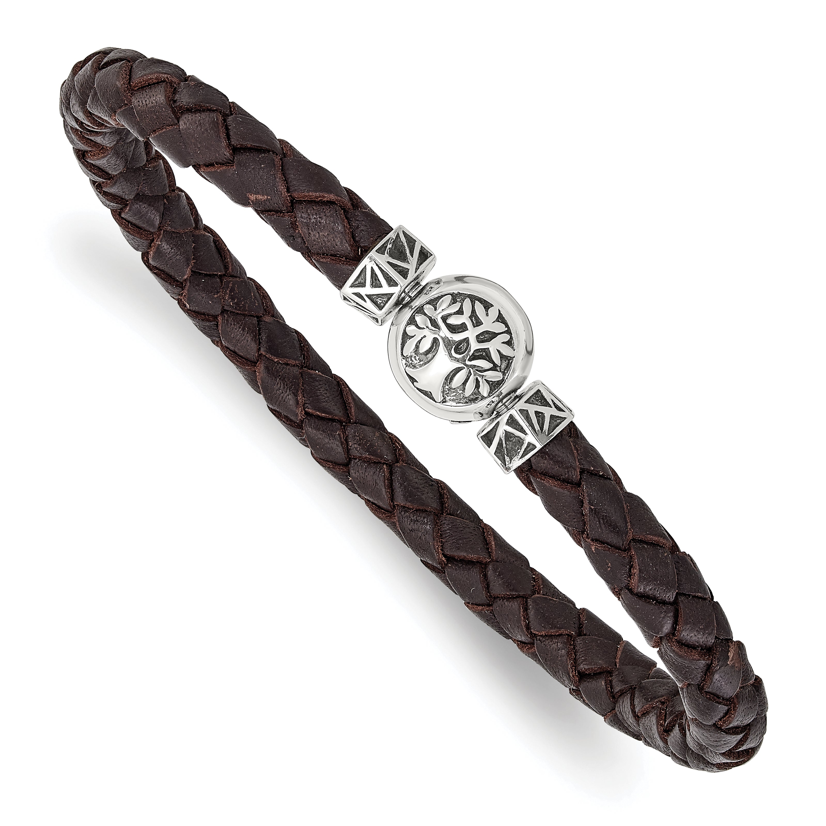 Sterling Silver Reflections 6mm Brown Gen. Leather 8.5in Bracelet/Bead not included, sold seperately