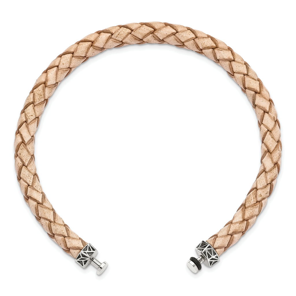 Sterling Silver Reflections 6mm Tan Gen. Leather 8.5in Bracelet/Bead not included, sold seperately