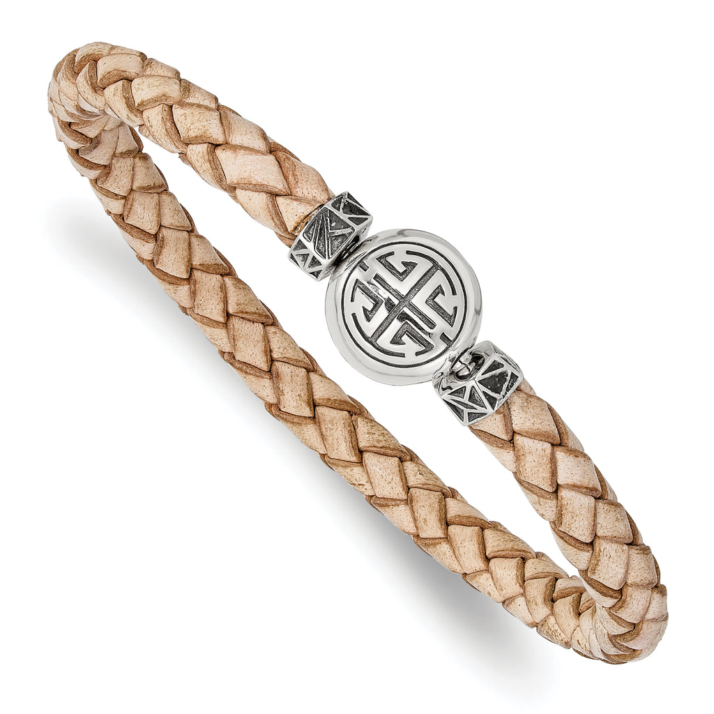 Sterling Silver Reflections 6mm Tan Gen. Leather 8.5in Bracelet/Bead not included, sold seperately