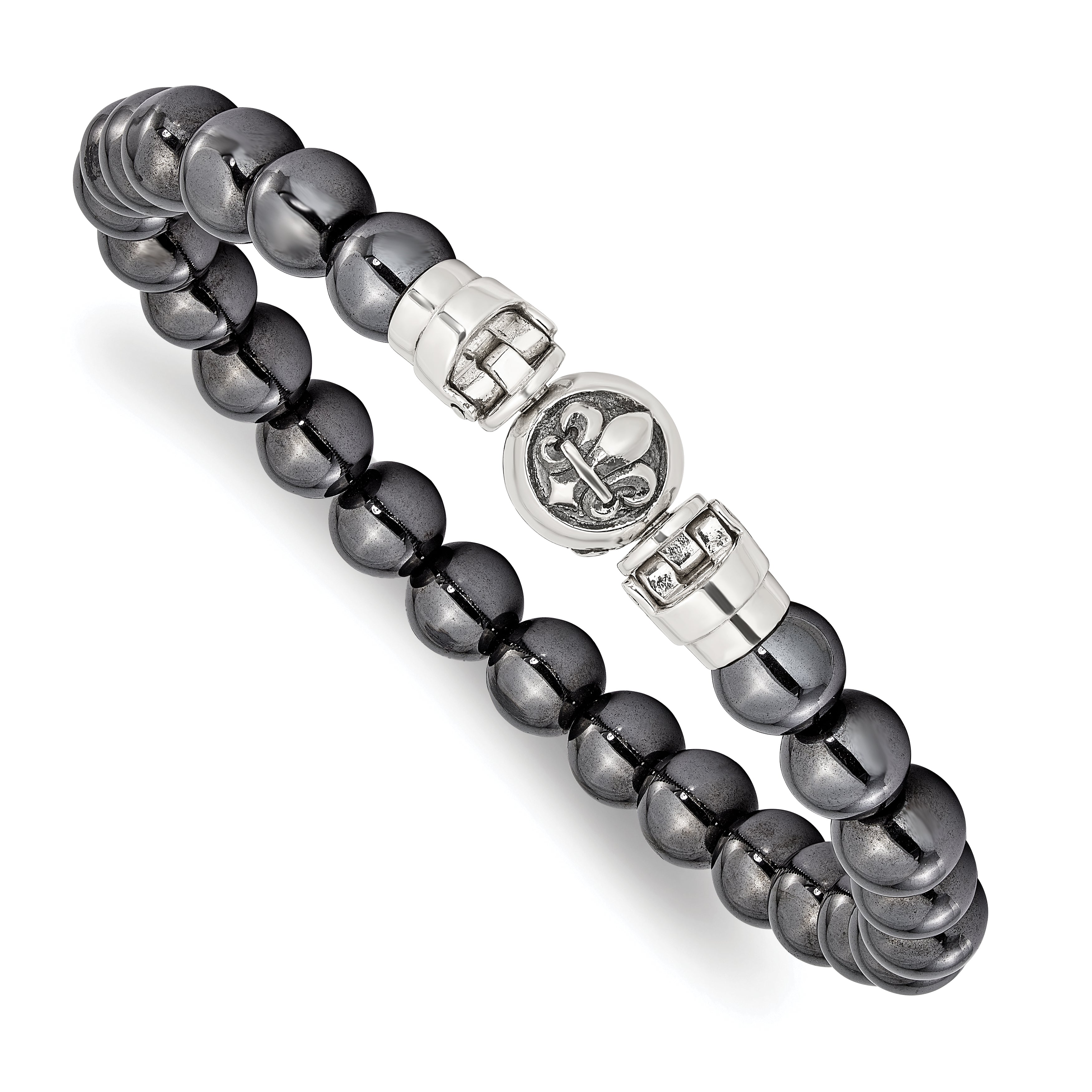 Sterling Silver Reflections 8mm Hematite Beaded 8.5in Bracelet/Bead not included, sold seperately