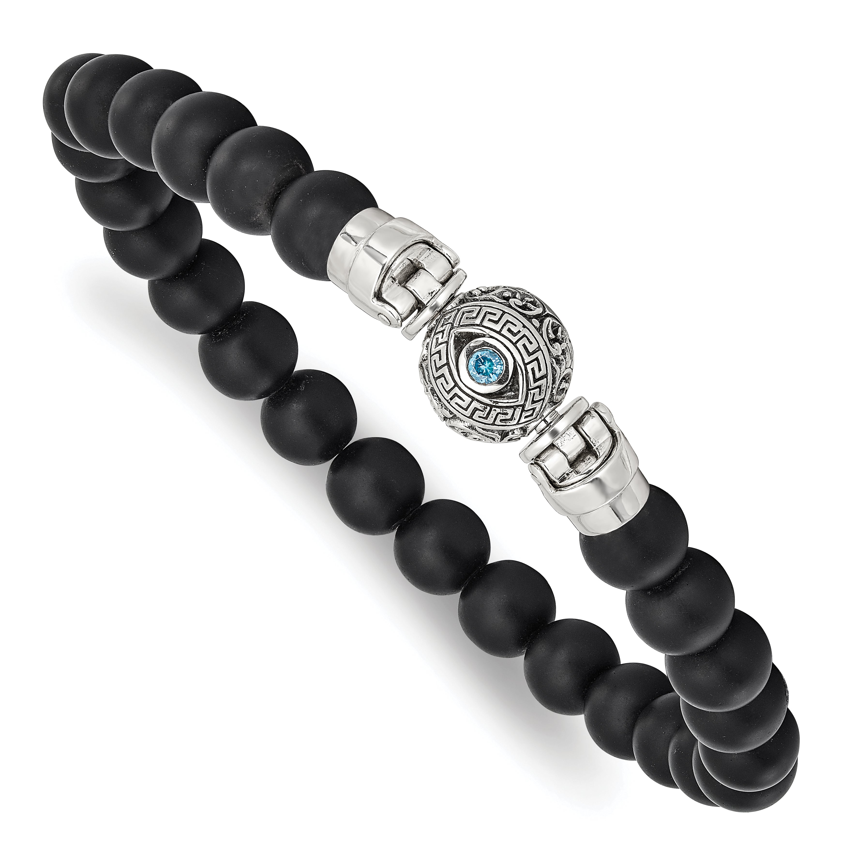 Sterling Silver Reflections 8mm Matte Black Onyx Beaded 8.5in Bracelet/Bead not included, sold seperately