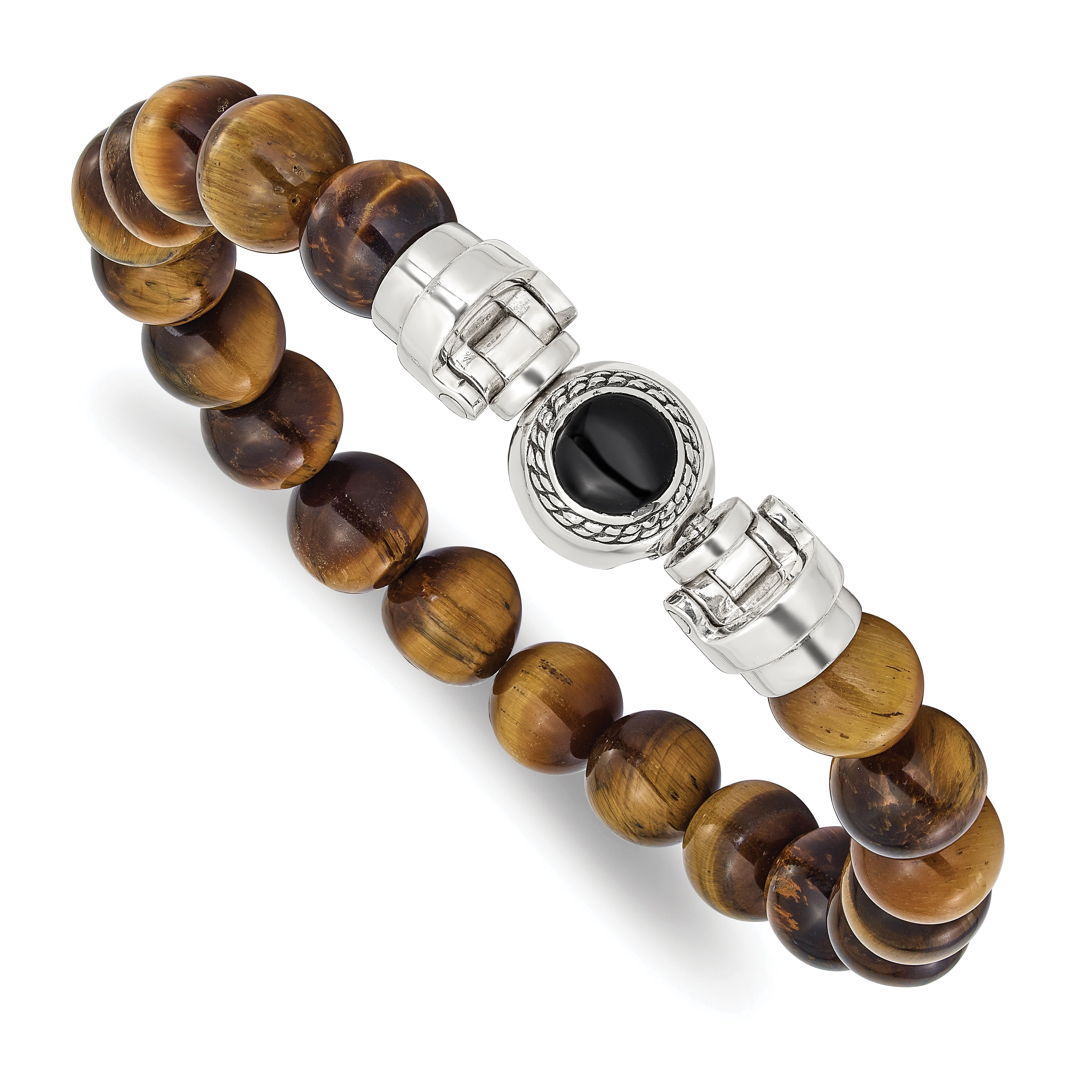 Sterling Silver Reflections 10mm Tigers Eye Beaded 8.5in Bracelet/Bead not included, sold seperately