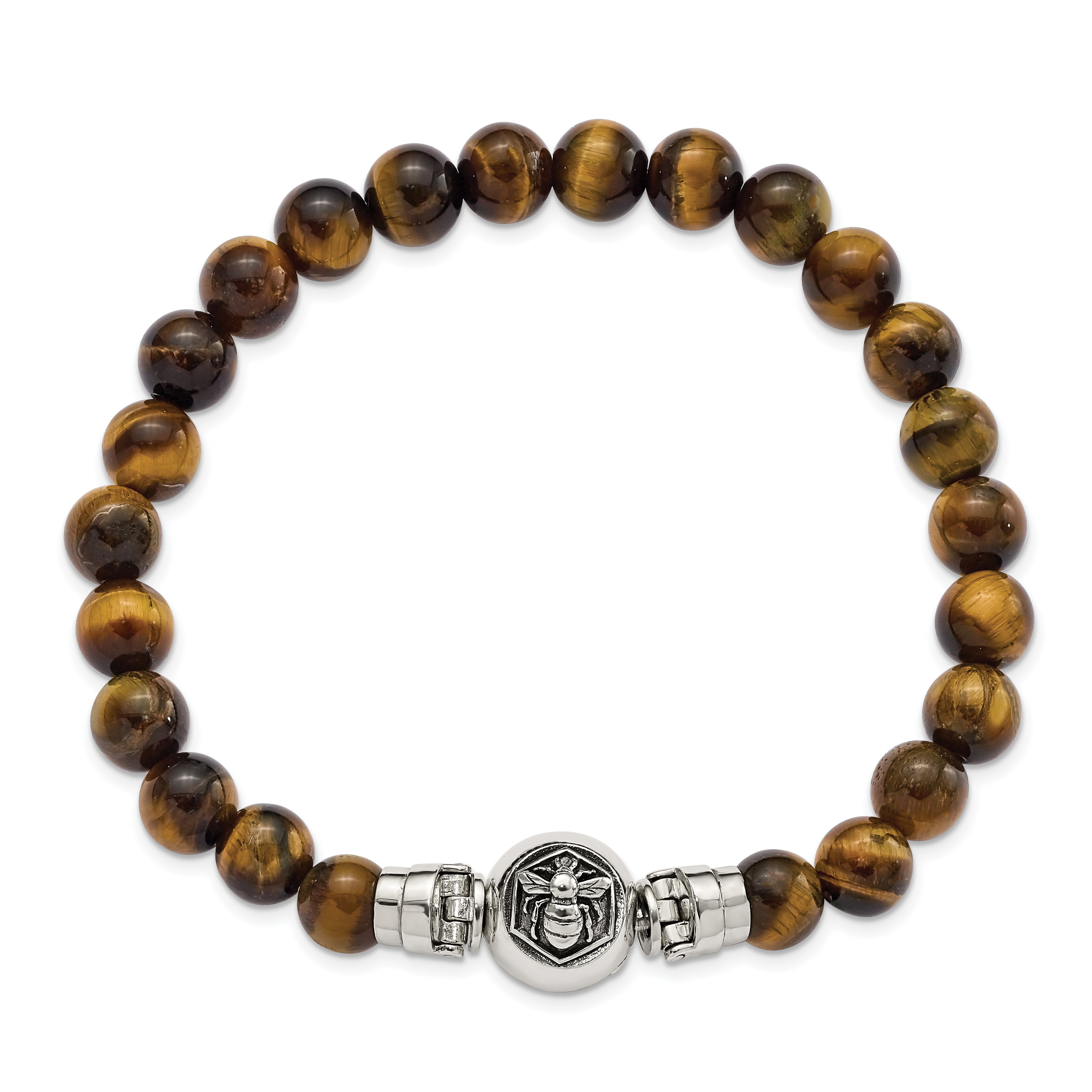 Sterling Silver Reflections 8mm Tigers Eye Beaded 8.5in Bracelet/Bead not included, sold seperately