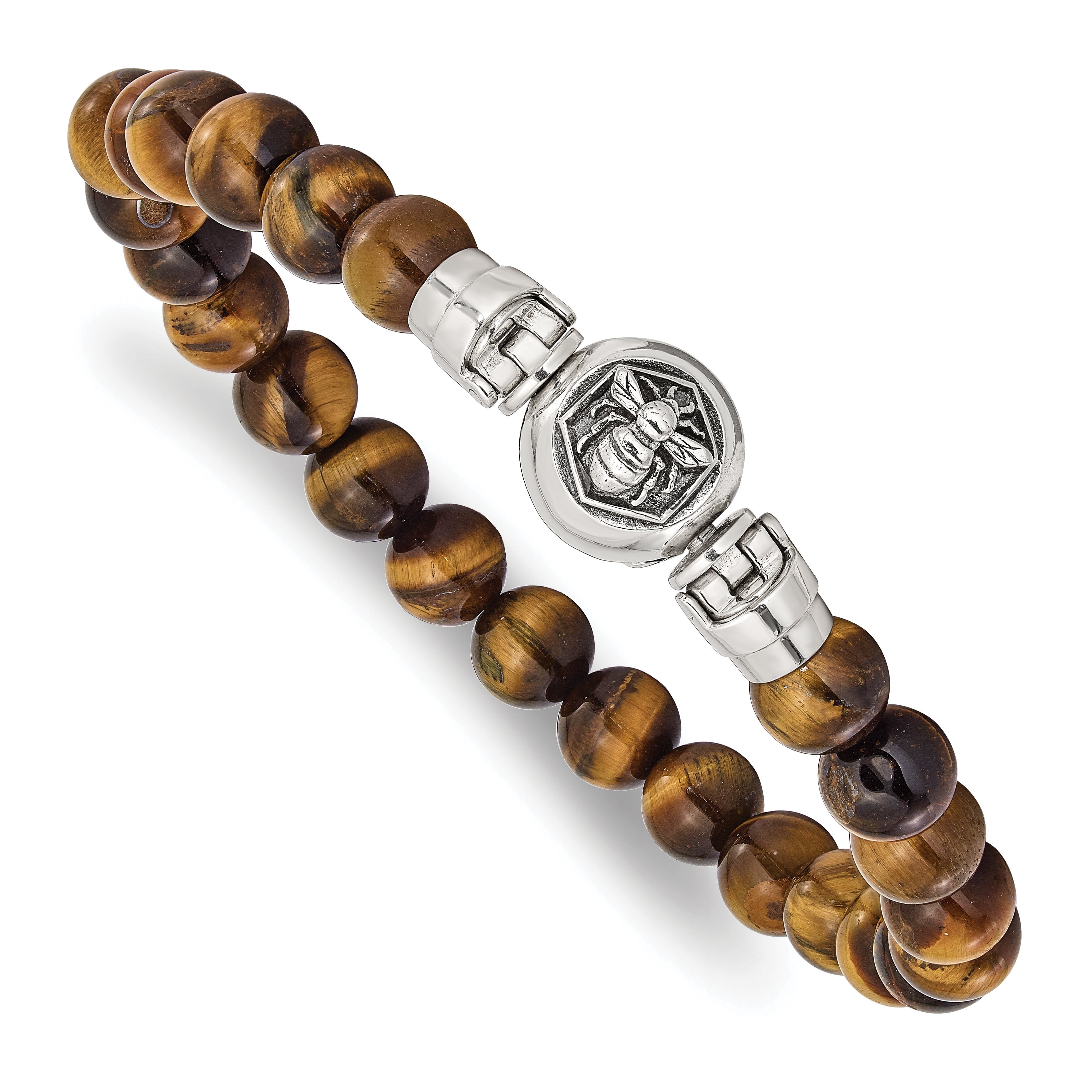 Sterling Silver Reflections 8mm Tigers Eye Beaded 8.5in Bracelet/Bead not included, sold seperately