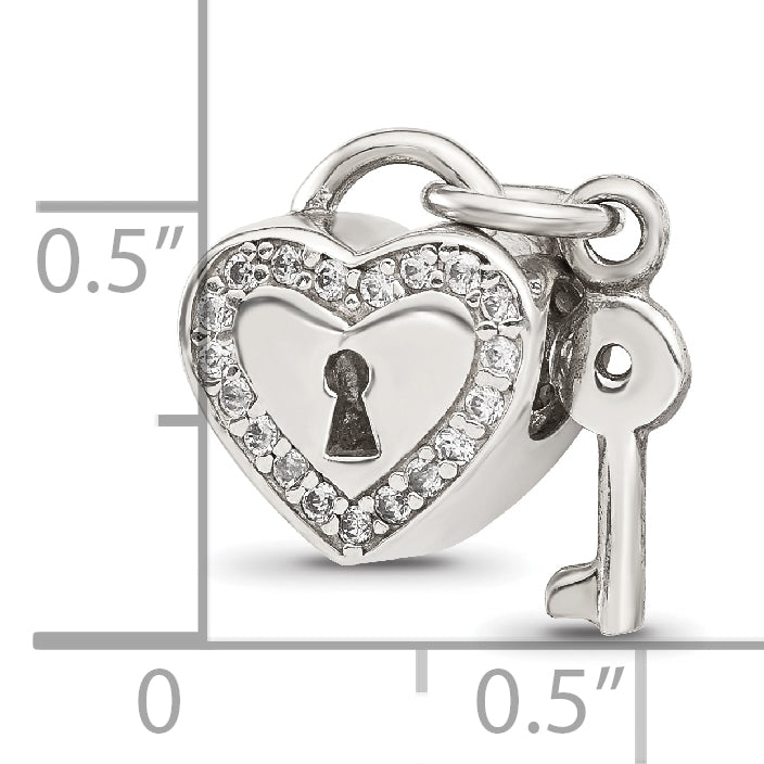 Sterling Silver Reflections CZ Heart Lock with Key Bead Secondary image