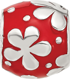 Sterling Silver Reflections Red Enameled Round Floral Bead