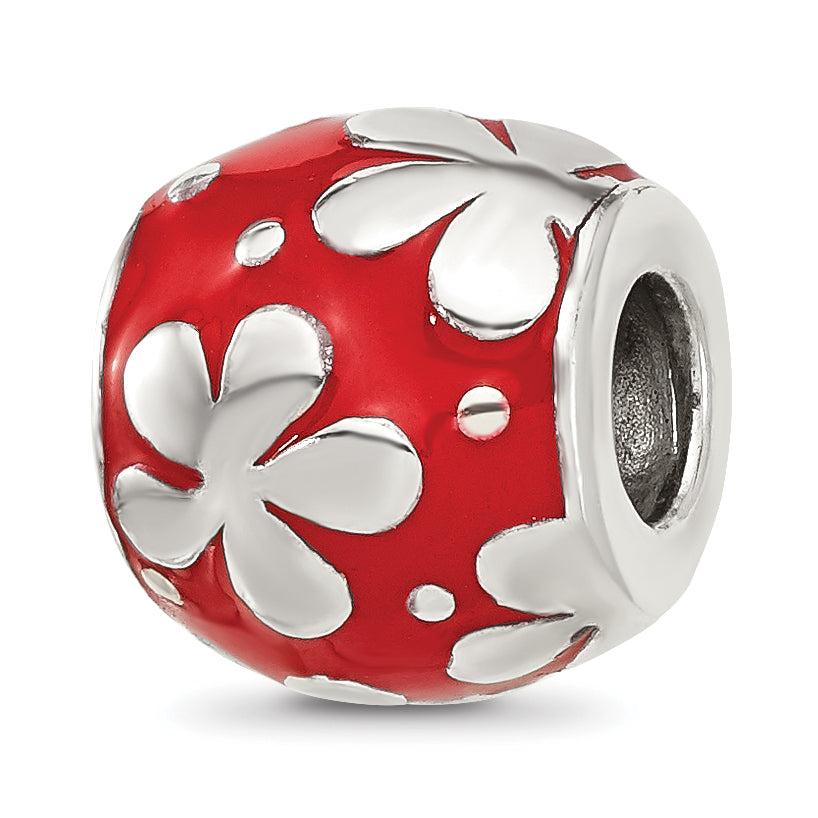 Sterling Silver Reflections Red Enameled Round Floral Bead Main image