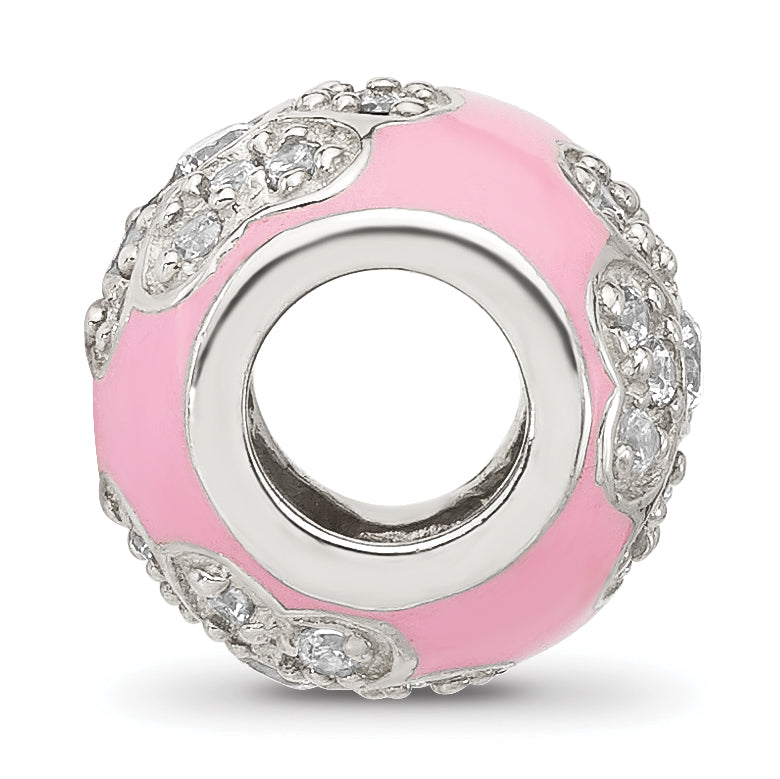 Sterling Silver Reflections CZ Pink Enameled Round Floral Bead Secondary image