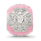 Sterling Silver Reflections CZ Pink Enameled Round Floral Bead
