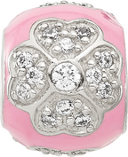 Sterling Silver Reflections CZ Pink Enameled Round Floral Bead