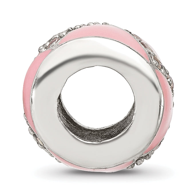 Sterling Silver Reflections Pink Enamel with CZ Design Bead
