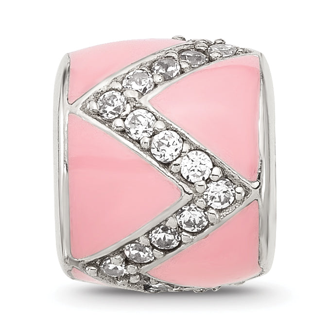 Sterling Silver Reflections Pink Enamel with CZ Design Bead