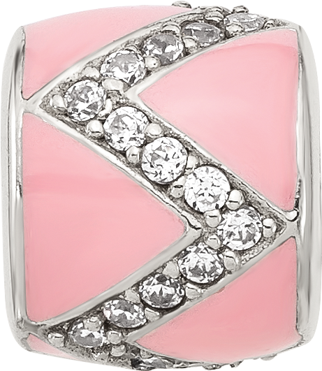 Sterling Silver Reflections Pink Enamel with CZ Design Bead