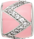 Sterling Silver Reflections Pink Enamel with CZ Design Bead