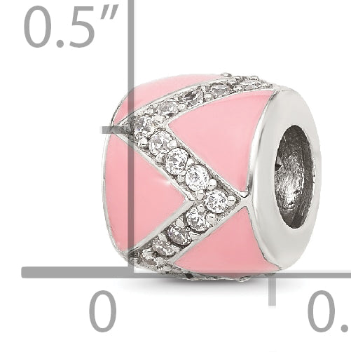 Sterling Silver Reflections Pink Enamel with CZ Design Bead