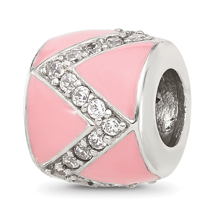 Sterling Silver Reflections Pink Enamel with CZ Design Bead Main image