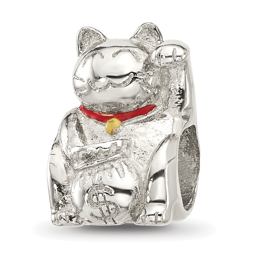 Sterling Silver Reflections Red Enameled Lucky Cat Bead Main image