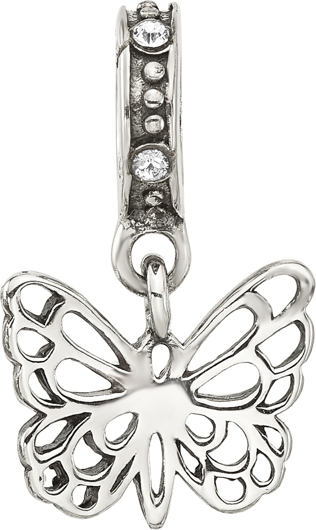 Sterling Silver Reflections Crystal Butterfly Dangle Bead