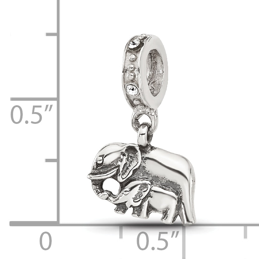 Sterling Silver Reflections Mommy and Baby Elephant Crystal Dangle Bead Secondary image