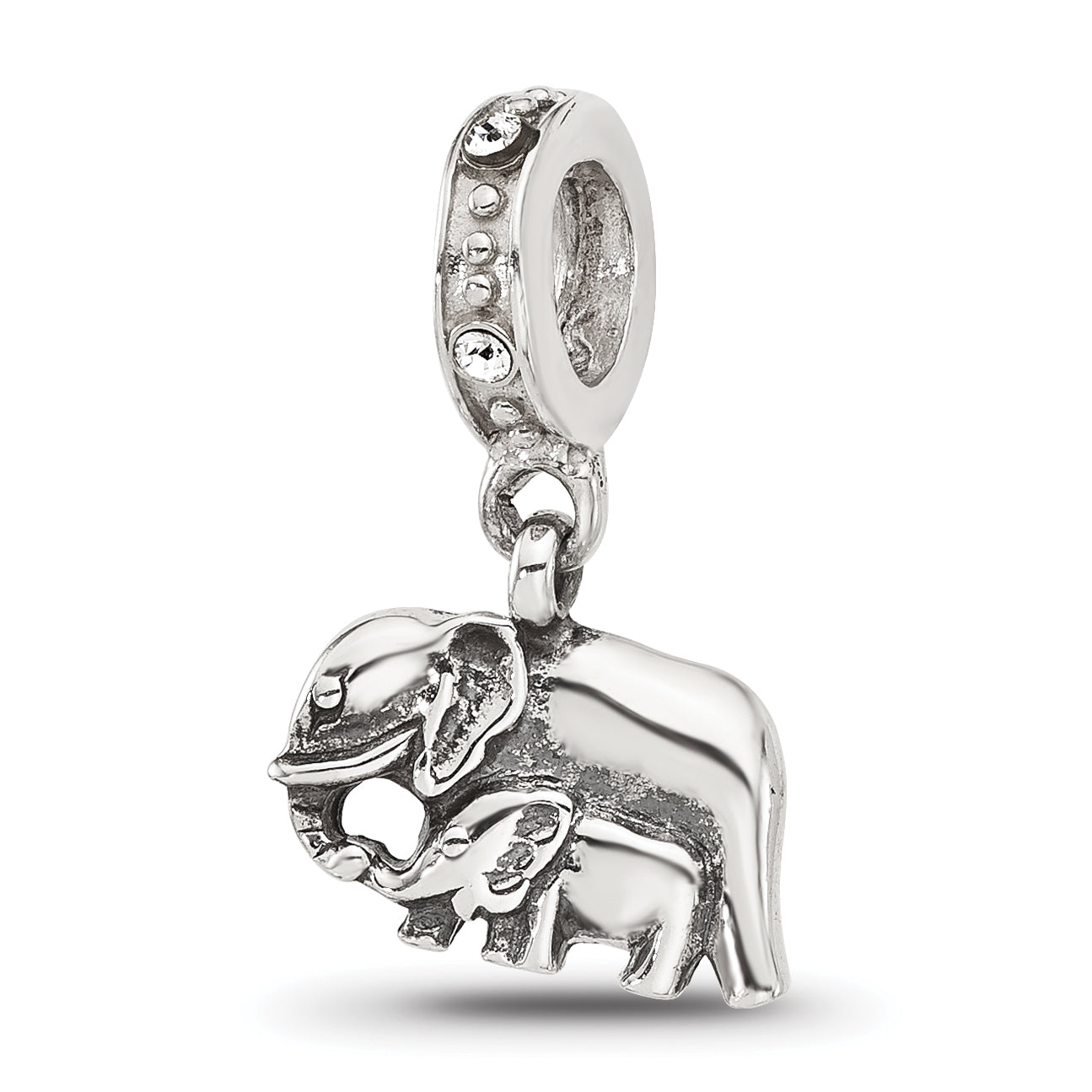 Sterling Silver Reflections Mommy and Baby Elephant Crystal Dangle Bead Main image
