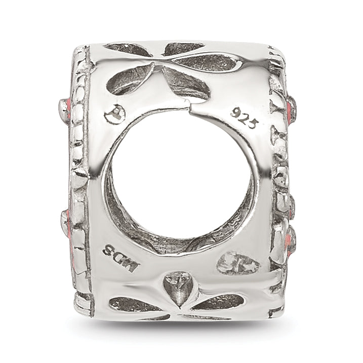 Sterling Silver Reflections Pink Enameled Floral Circle Bead Secondary image