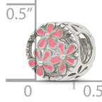 Sterling Silver Reflections Pink Enameled Floral Circle Bead