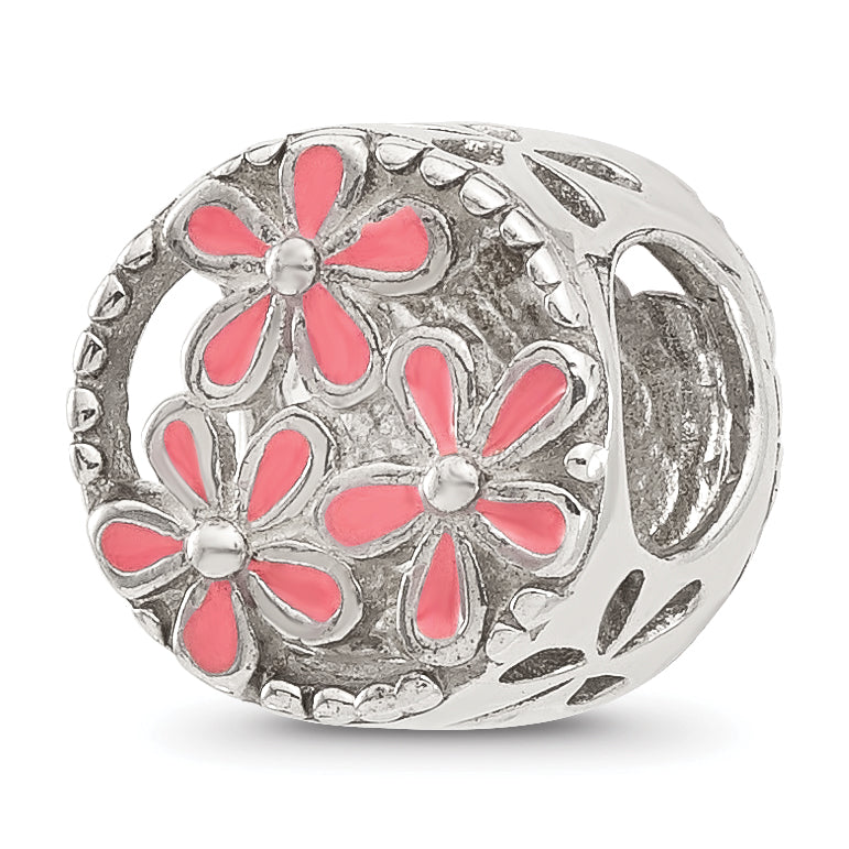 Sterling Silver Reflections Pink Enameled Floral Circle Bead Main image