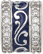 Sterling Silver Reflections Polished CZ Blue Enameled Scroll Bead