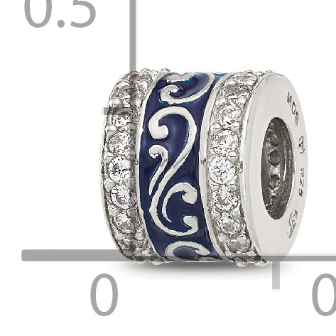 Sterling Silver Reflections Polished CZ Blue Enameled Scroll Bead Secondary image