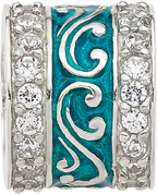 Sterling Silver Reflections Polished CZ Teal Enameled Scroll Bead