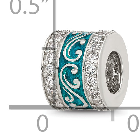Sterling Silver Reflections Polished CZ Teal Enameled Scroll Bead Secondary image