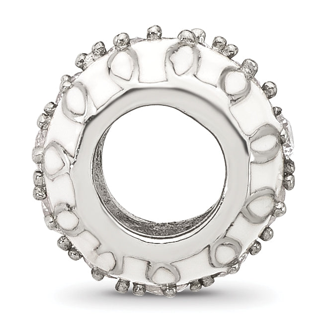 Sterling Silver Reflections White Enamel and CZ Fancy Bead