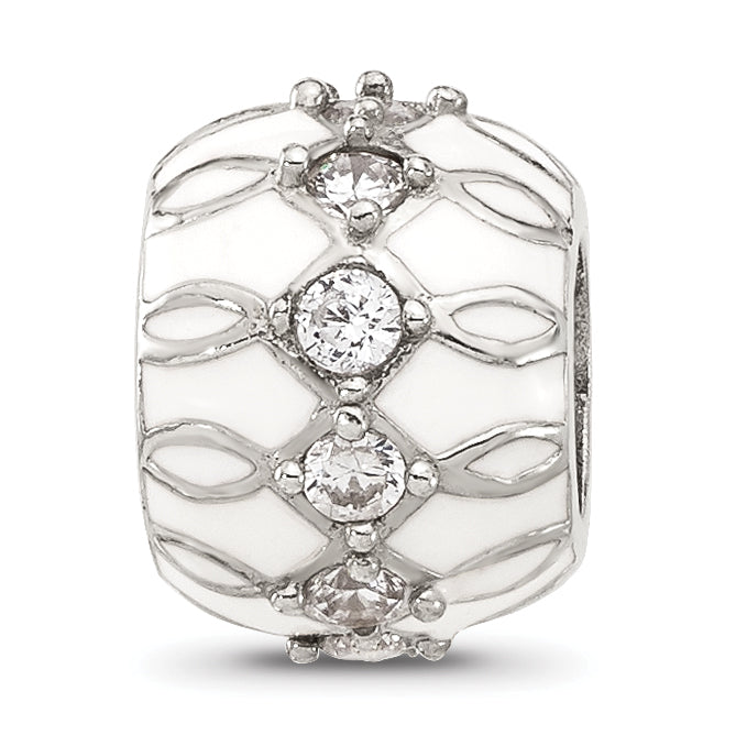 Sterling Silver Reflections White Enamel and CZ Fancy Bead