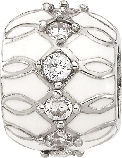 Sterling Silver Reflections White Enamel and CZ Fancy Bead